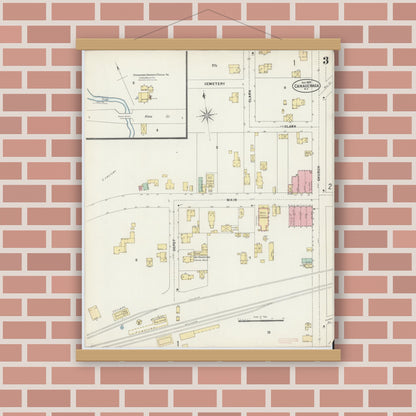 Old map wall art mockup — magnetic wood frame on brick wall — Sanborn Fire Insurance Map from Canaseraga, Allegany County, New York (1897), Sheet #0003