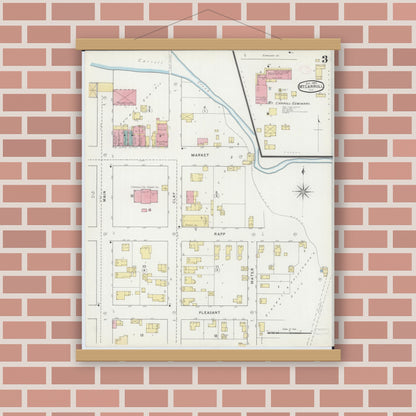 Old map wall art mockup — magnetic wood frame on brick wall — Sanborn Fire Insurance Map from Mount Carroll, Carroll County, Illinois (1894), Sheet #0003