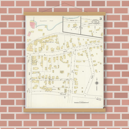 Old map wall art mockup — magnetic wood frame on brick wall — Sanborn Fire Insurance Map from Lee, Berkshire County, Massachusetts (1911), Sheet #0003