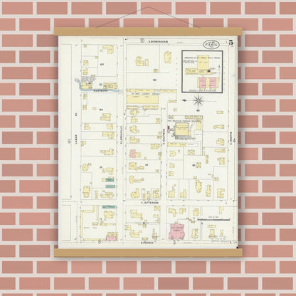 Old map wall art mockup — magnetic wood frame on brick wall — Sanborn Fire Insurance Map from Paris, Lamar County, Texas (1897), Sheet #0005