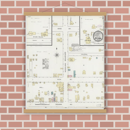 Old map wall art mockup — magnetic wood frame on brick wall — Sanborn Fire Insurance Map from De Land, Volusia County, Florida (1887) - Complete Map Set