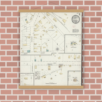 Old map wall art mockup — magnetic wood frame on brick wall — Sanborn Fire Insurance Map from Ellsworth, Pierce County, Wisconsin (1894) - Complete Map Set