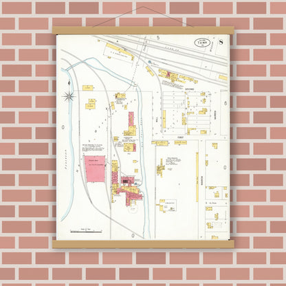 Old map wall art mockup — magnetic wood frame on brick wall — Sanborn Fire Insurance Map from Tama, Tama County, Iowa (1906), Sheet #0008