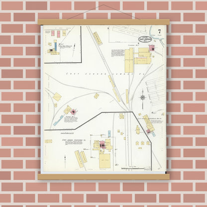 Old map wall art mockup — magnetic wood frame on brick wall — Sanborn Fire Insurance Map from East Jordan, Charlevoix County, Michigan (1912), Sheet #0007