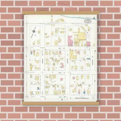 Old map wall art mockup — magnetic wood frame on brick wall — Sanborn Fire Insurance Map from Dixon, Lee County, Illinois (1910), Sheet #0004