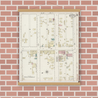 Old map wall art mockup — magnetic wood frame on brick wall — Sanborn Fire Insurance Map from Benicia, Solano County, California (1886), Sheet #0003