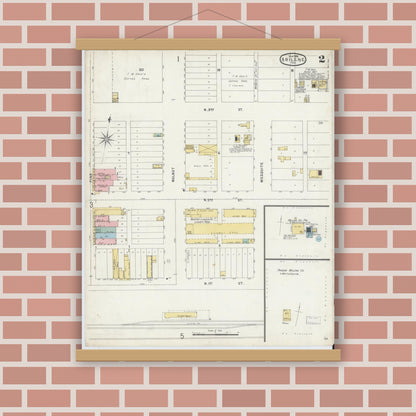Old map wall art mockup — magnetic wood frame on brick wall — Sanborn Fire Insurance Map from Abilene, Taylor County, Texas (1896), Sheet #0002