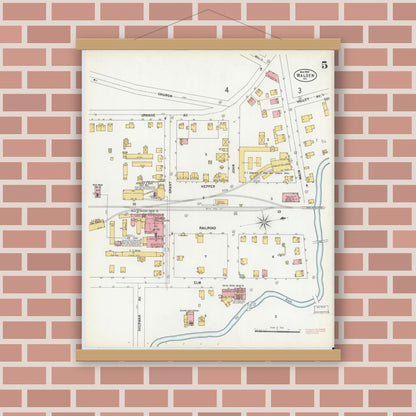 Old map wall art mockup — magnetic wood frame on brick wall — Sanborn Fire Insurance Map from Walden, Orange County, New York (1900), Sheet #0005