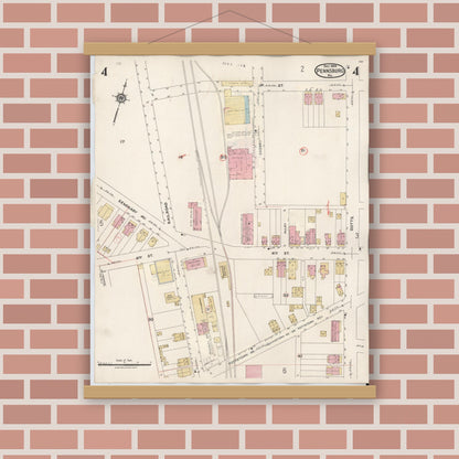 Old map wall art mockup — magnetic wood frame on brick wall — Sanborn Fire Insurance Map from Pennsburg, Montgomery County, Pennsylvania (1933), Sheet #0004