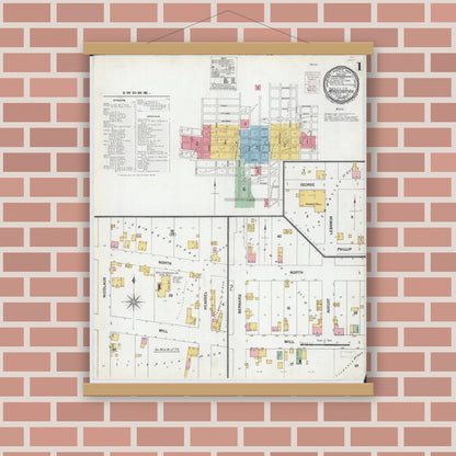Old map wall art mockup — magnetic wood frame on brick wall — Sanborn Fire Insurance Map from Mascoutah, Saint Clair County, Illinois (1900) - Complete Map Set