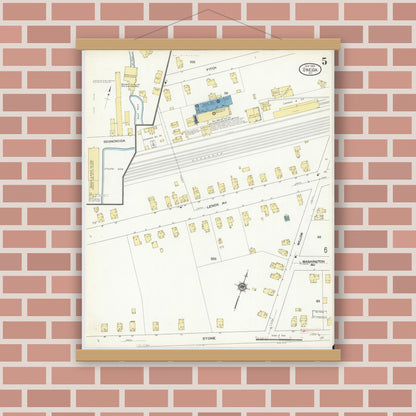 Old map wall art mockup — magnetic wood frame on brick wall — Sanborn Fire Insurance Map from Oneida, Madison County, New York (1909), Sheet #0005