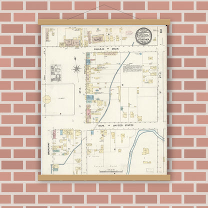 Old map wall art mockup — magnetic wood frame on brick wall — Sanborn Fire Insurance Map from Sonoma, Sonoma County, California (1891) - Complete Map Set