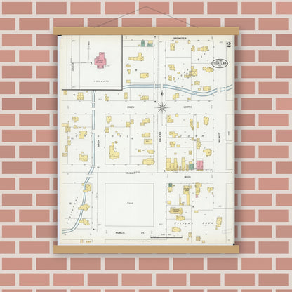 Old map wall art mockup — magnetic wood frame on brick wall — Sanborn Fire Insurance Map from Tiskilwa, Bureau County, Illinois (1901), Sheet #0002