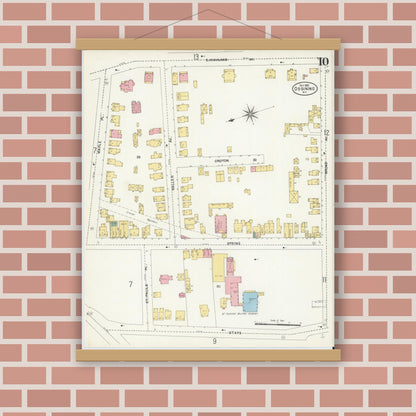 Old map wall art mockup — magnetic wood frame on brick wall — Sanborn Fire Insurance Map from Ossining, Westchester County, New York (1903), Sheet #0010