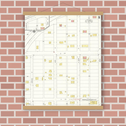 Old map wall art mockup — magnetic wood frame on brick wall — Sanborn Fire Insurance Map from El Centro, Imperial County, California (1922), Sheet #0003