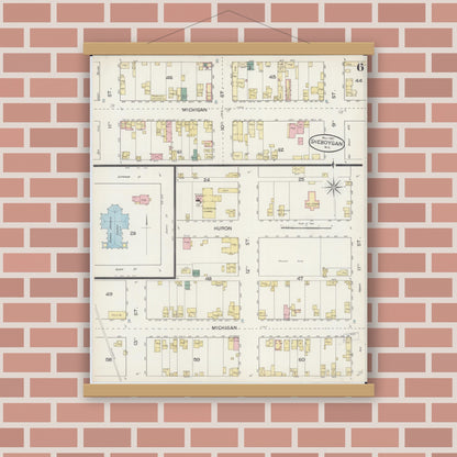 Old map wall art mockup — magnetic wood frame on brick wall — Sanborn Fire Insurance Map from Sheboygan, Sheboygan County, Wisconsin (1887), Sheet #0006