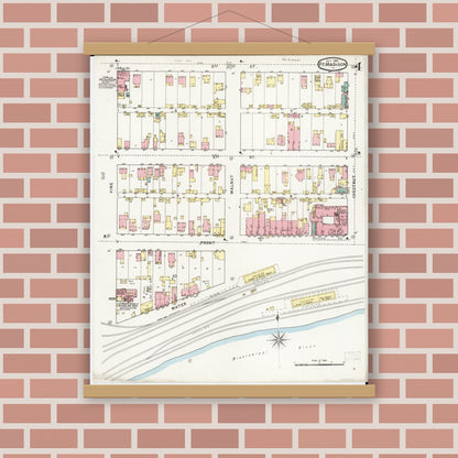Old map wall art mockup — magnetic wood frame on brick wall — Sanborn Fire Insurance Map from Fort Madison, Lee County, Iowa (1894), Sheet #0004