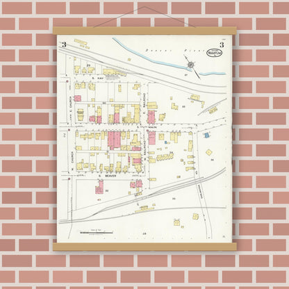 Old map wall art mockup — magnetic wood frame on brick wall — Sanborn Fire Insurance Map from Wampum, Lawrence County, Pennsylvania (1925), Sheet #0003