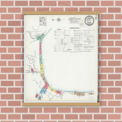 Old map wall art mockup — magnetic wood frame on brick wall — Sanborn Fire Insurance Map from Pomeroy, Meigs County, Ohio (1899) - Complete Map Set