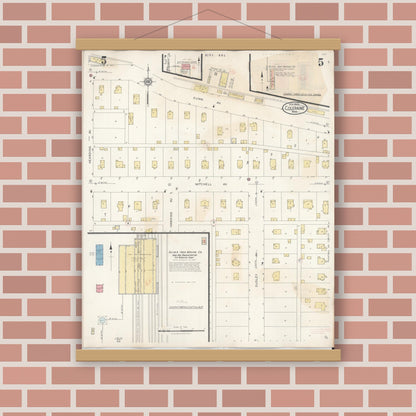 Old map wall art mockup — magnetic wood frame on brick wall — Sanborn Fire Insurance Map from Coleraine, Itasca County, Minnesota (1944), Sheet #0005