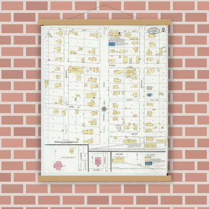 Old map wall art mockup — magnetic wood frame on brick wall — Sanborn Fire Insurance Map from Almont, Lapeer County, Michigan (1921), Sheet #0002