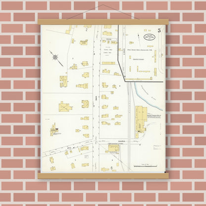 Old map wall art mockup — magnetic wood frame on brick wall — Sanborn Fire Insurance Map from Afton, Chenango County, New York (1912), Sheet #0005