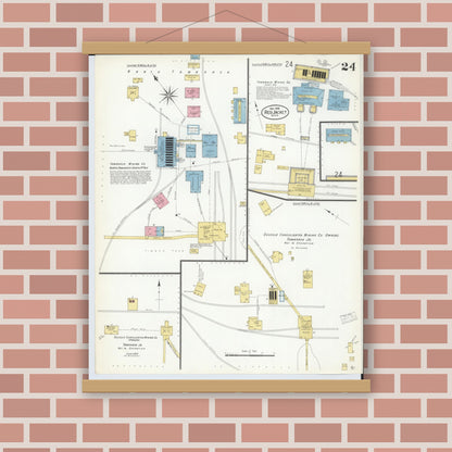 Old map wall art mockup — magnetic wood frame on brick wall — Sanborn Fire Insurance Map from Red Jacket, Houghton County, Michigan (1908), Sheet #0024