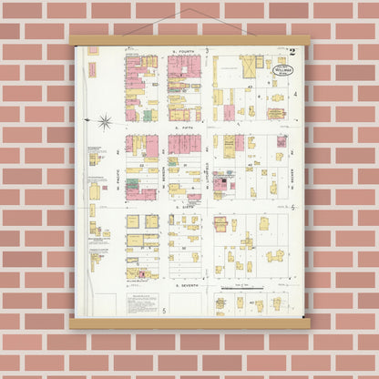 Old map wall art mockup — magnetic wood frame on brick wall — Sanborn Fire Insurance Map from Willmar, Kandiyohi County, Minnesota (1909), Sheet #0002