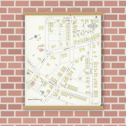 Old map wall art mockup — magnetic wood frame on brick wall — Sanborn Fire Insurance Map from Washington, Washington County, Pennsylvania (1909), Sheet #0003