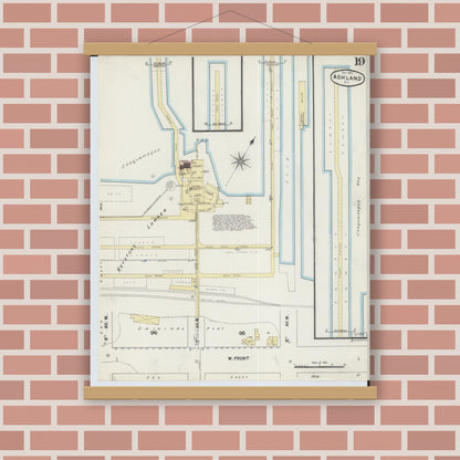 Old map wall art mockup — magnetic wood frame on brick wall — Sanborn Fire Insurance Map from Ashland, Ashland County, Wisconsin (1890), Sheet #0019