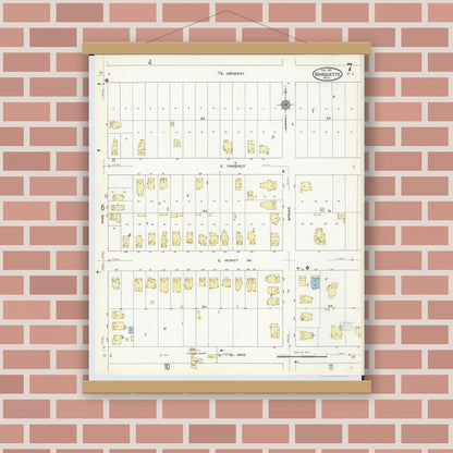 Old map wall art mockup — magnetic wood frame on brick wall — Sanborn Fire Insurance Map from Marquette, Marquette County, Michigan (1911), Sheet #0007