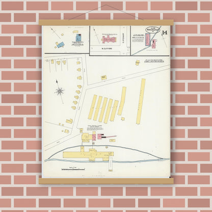 Old map wall art mockup — magnetic wood frame on brick wall — Sanborn Fire Insurance Map from Winchester, Independent Cities, Virginia (1903), Sheet #0014