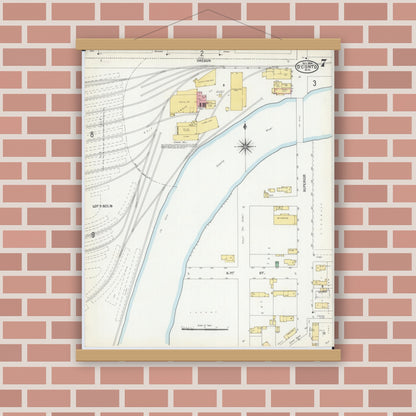Old map wall art mockup — magnetic wood frame on brick wall — Sanborn Fire Insurance Map from Oconto, Oconto County, Wisconsin (1904), Sheet #0007