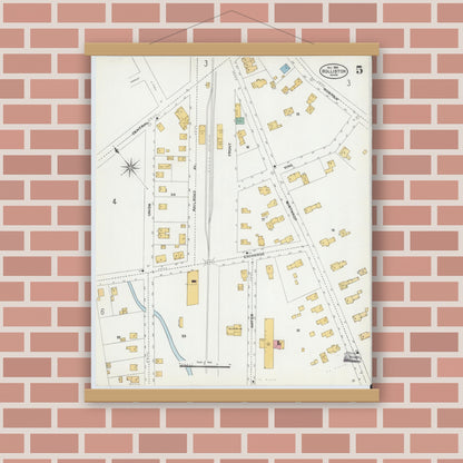 Old map wall art mockup — magnetic wood frame on brick wall — Sanborn Fire Insurance Map from Holliston, Middlesex County, Massachusetts (1906), Sheet #0005
