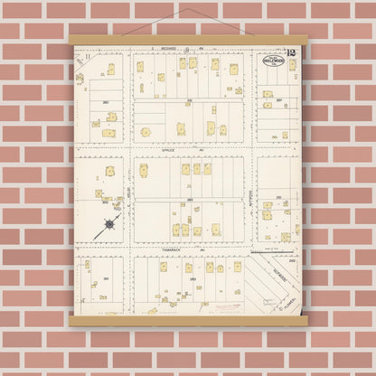 Old map wall art mockup — magnetic wood frame on brick wall — Sanborn Fire Insurance Map from Inglewood, Los Angeles County, California (1912), Sheet #0012