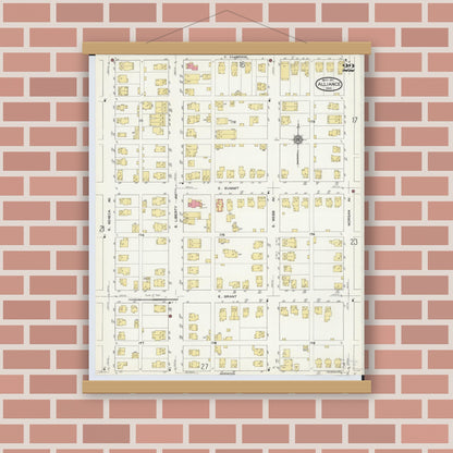 Old map wall art mockup — magnetic wood frame on brick wall — Sanborn Fire Insurance Map from Alliance, Stark County, Ohio (1911), Sheet #0022