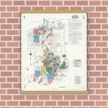 Old map wall art mockup — magnetic wood frame on brick wall — Sanborn Fire Insurance Map from Ashtabula, Ashtabula County, Ohio (1924) - Complete Map Set