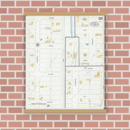Old map wall art mockup — magnetic wood frame on brick wall — Sanborn Fire Insurance Map from Stillwater, Washington County, Minnesota (1904), Sheet #0028