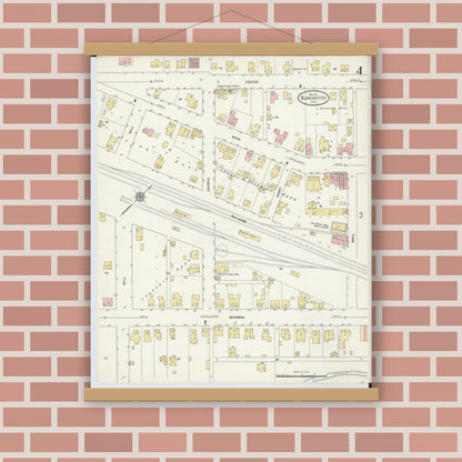 Old map wall art mockup — magnetic wood frame on brick wall — Sanborn Fire Insurance Map from Blanchester, Clinton County, Ohio (1911), Sheet #0004