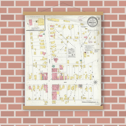 Old map wall art mockup — magnetic wood frame on brick wall — Sanborn Fire Insurance Map from Brownsburg, Hendricks County, Indiana (1909) - Complete Map Set