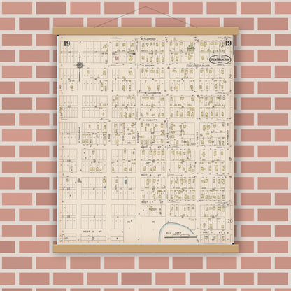 Old map wall art mockup — magnetic wood frame on brick wall — Sanborn Fire Insurance Map from Iron Mountain, Dickinson County, Michigan (1923), Sheet #0019
