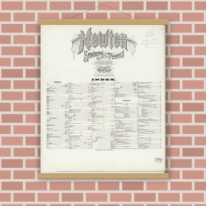 Old map wall art mockup — magnetic wood frame on brick wall — Sanborn Fire Insurance Map from Newton, Middlesex County, Massachusetts (1898), Sheet #0001