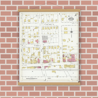 Old map wall art mockup — magnetic wood frame on brick wall — Sanborn Fire Insurance Map from O'Fallon, Saint Clair County, Illinois (1921), Sheet #0004