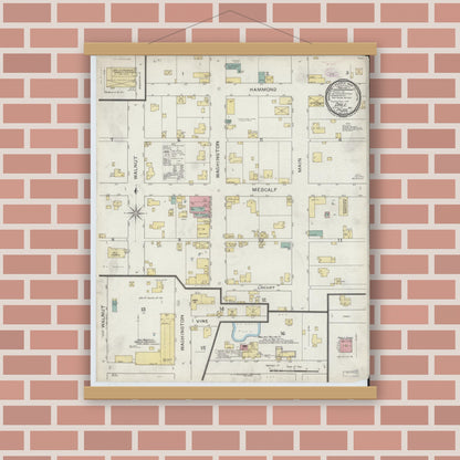 Old map wall art mockup — magnetic wood frame on brick wall — Sanborn Fire Insurance Map from Dale, Spencer County, Indiana (1894), Sheet #0001
