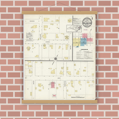 Old map wall art mockup — magnetic wood frame on brick wall — Sanborn Fire Insurance Map from Williamston, Martin County, North Carolina (1913) - Complete Map Set