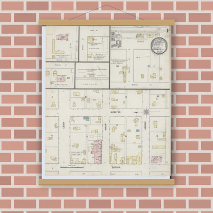 Old map wall art mockup — magnetic wood frame on brick wall — Sanborn Fire Insurance Map from Homer, Calhoun County, Michigan (1888) - Complete Map Set