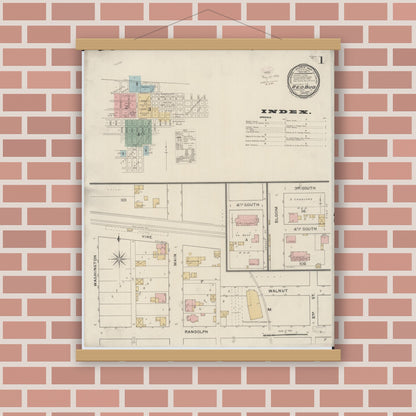 Old map wall art mockup — magnetic wood frame on brick wall — Sanborn Fire Insurance Map from Red Bud, Randolph County, Illinois (1894) - Complete Map Set