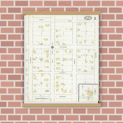 Old map wall art mockup — magnetic wood frame on brick wall — Sanborn Fire Insurance Map from Bellevue, Eaton County, Michigan (1916), Sheet #0002