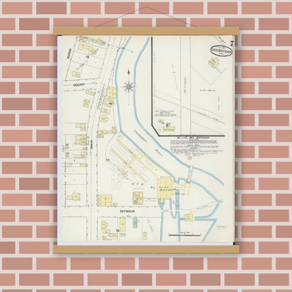 Old map wall art mockup — magnetic wood frame on brick wall — Sanborn Fire Insurance Map from Cheboygan, Cheboygan County, Michigan (1890), Sheet #0007