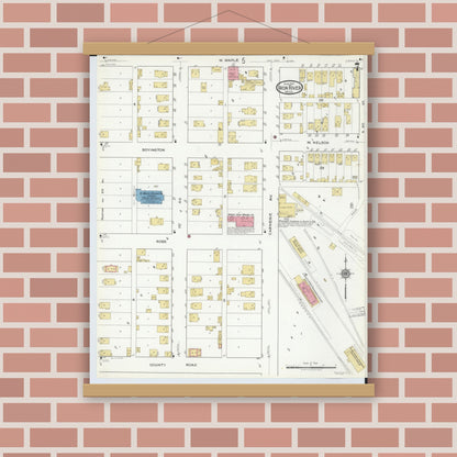 Old map wall art mockup — magnetic wood frame on brick wall — Sanborn Fire Insurance Map from Iron River, Iron County, Michigan (1917), Sheet #0007